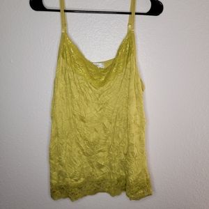 Plus size Y2K 3x dressbarn green chartreuse 90s tank lace adj straps crinkle